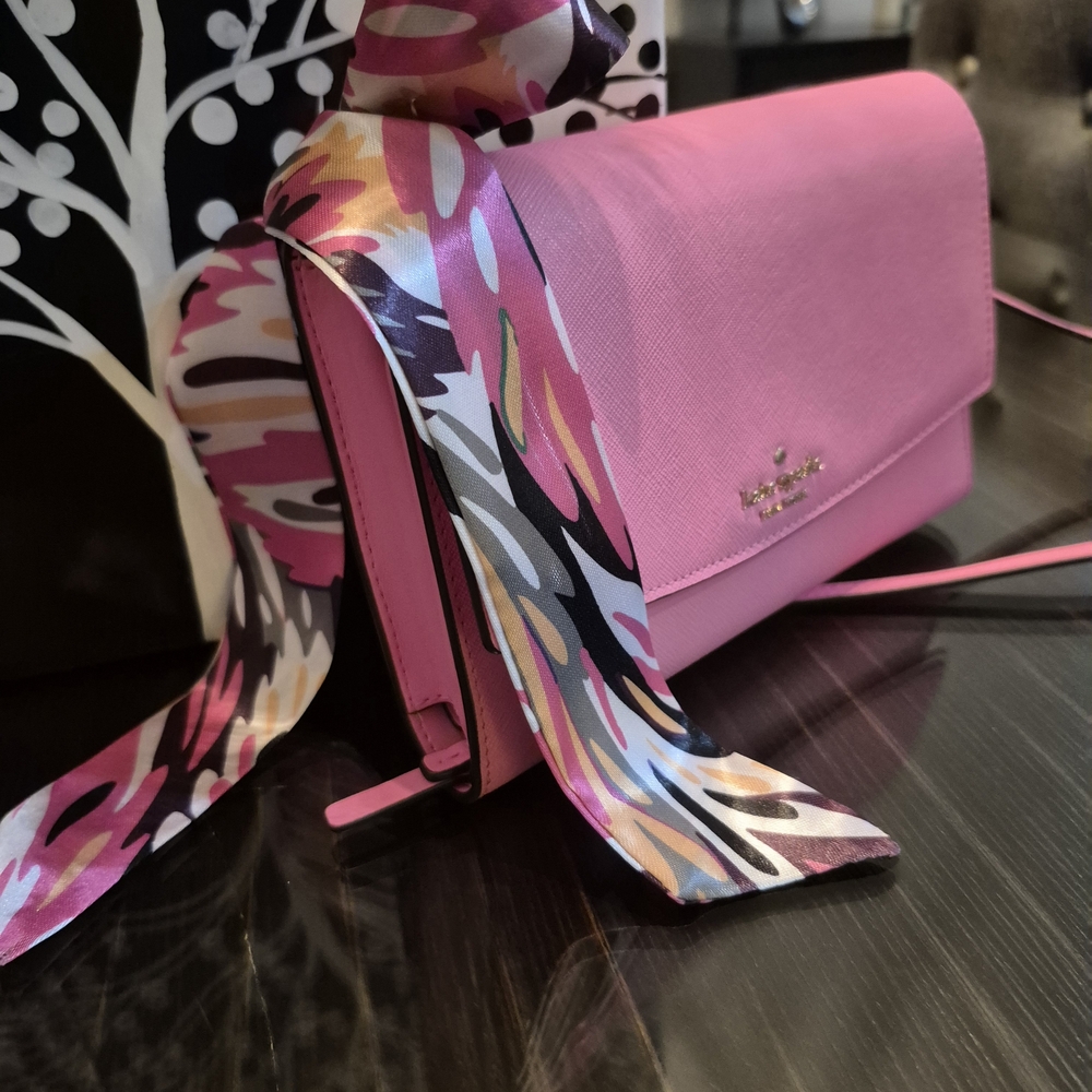 Kate Spade Bright Pink Small Crossbody Bag with Floral Scarf Included! NWOT!